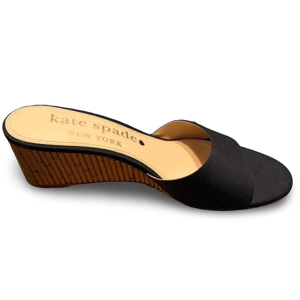 Kate Spade Meena Black Canvas Bamboo Wedge Slide Sandals K8294-1 Sz 7.5 B - Picture 11 of 13
